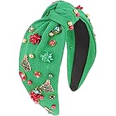 BAHABY Christmas Headbands for Women Crystal Knotted Headbands Wide Top Knot Holiday Headband Christmas Hair Bands for Women's Hair- Green