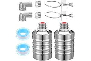 MEKUEEEX 2 Pack Water Float Valve 1/2" to 3/4'' Auto Shut off Water Tank Float Valve 304 Stainless Steel Fully Automatic Level Control for Pool, Livestock Troughs