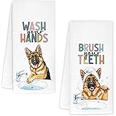 KRHFG German Shepherd Bathroom Hand Towels, Dog Bathroom Decor, German Shepherd Lover Gifts Decorative Hand Towels for Kids Bathrooms, Funny Dog Kitchen Towels, 16x24 Inch Set of 2