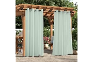 Comfonew Outdoor Curtains for Patio - 4 Panels Waterproof Grommet Top Curtains, Woven Textured Outside Curtain for Gazebo, Porch, Pergola, Cabana, Deck, Sunroom, 52W x 84L inch, Cameo Green
