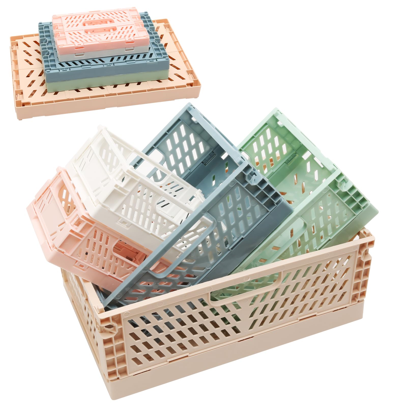 POXIAOER 5 Pcs Fodable Storage Baskets,Plastic Collapsible Storage Boxes,Small Storage Baskets,for Organizing Stackable Boxes for Kitchen Bathroom Office Home （2Mini&2Medium&1Large）