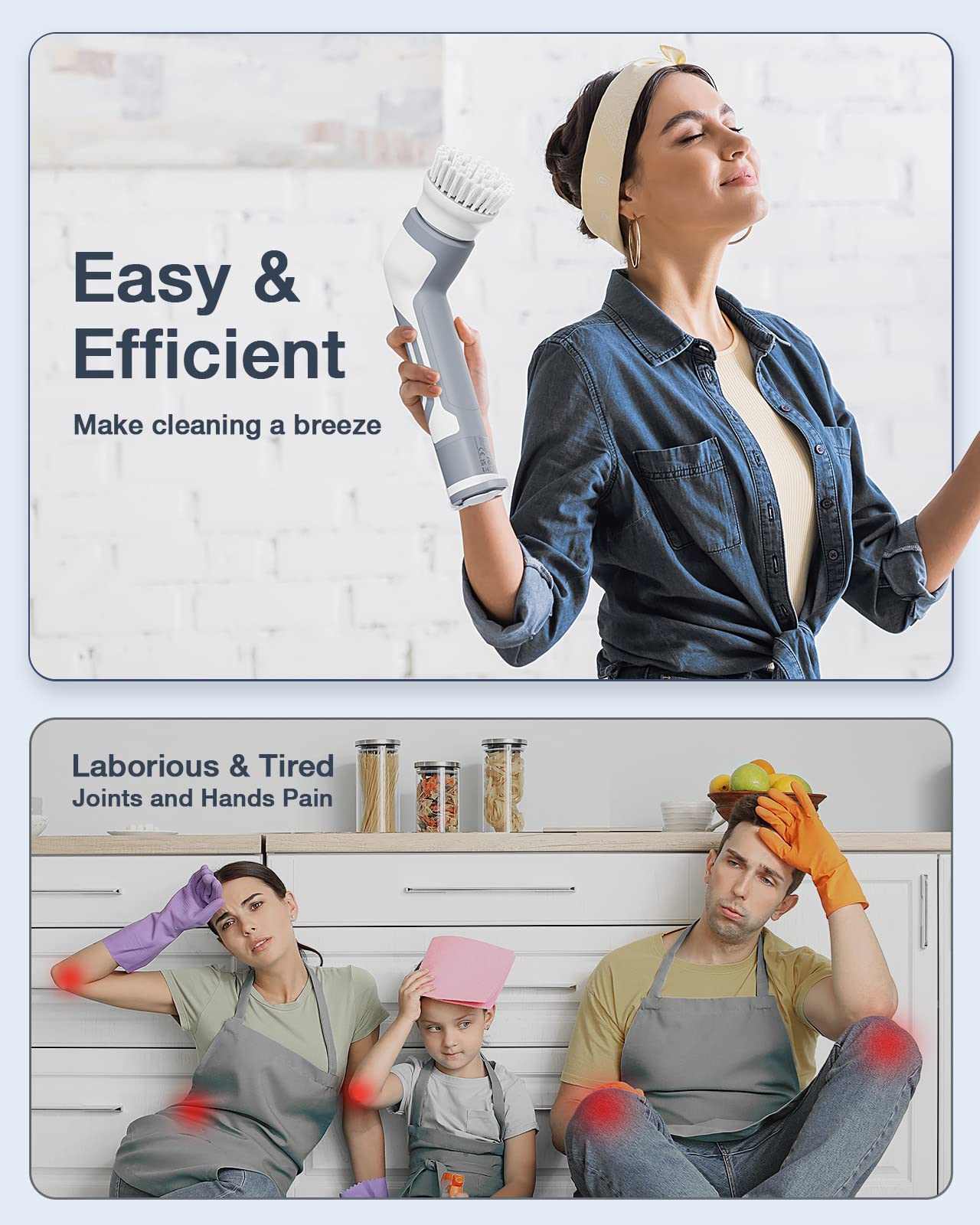 LABIGO Electric Spin Scrubber Bathroom Scrubber Shower Scrubber for Cleaning Tub Tile Floor Window Kitchen Sink, Power Scrubber Cordless Cleaning Brush with 5 Replaceable Brush Heads (GreyLA5)