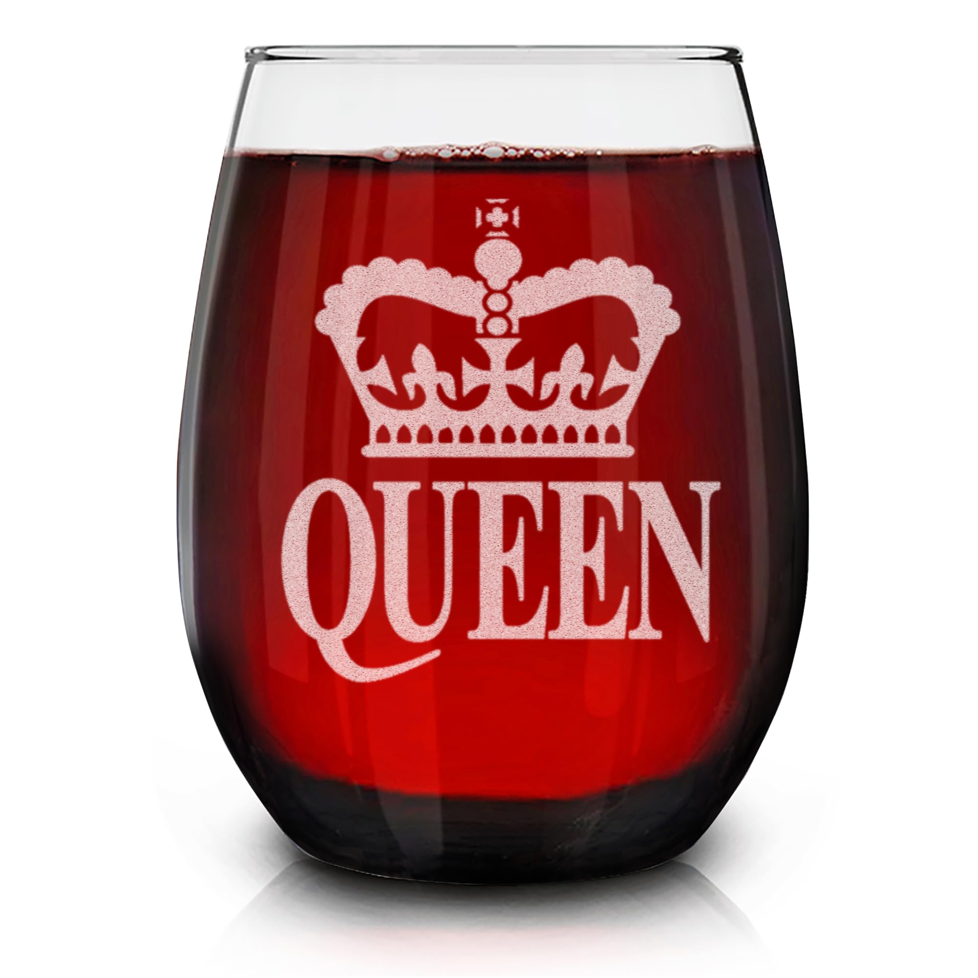 shop4ever Crown Queen Laser Engraved Stemless Wine Glass 15 oz. Gift for Her