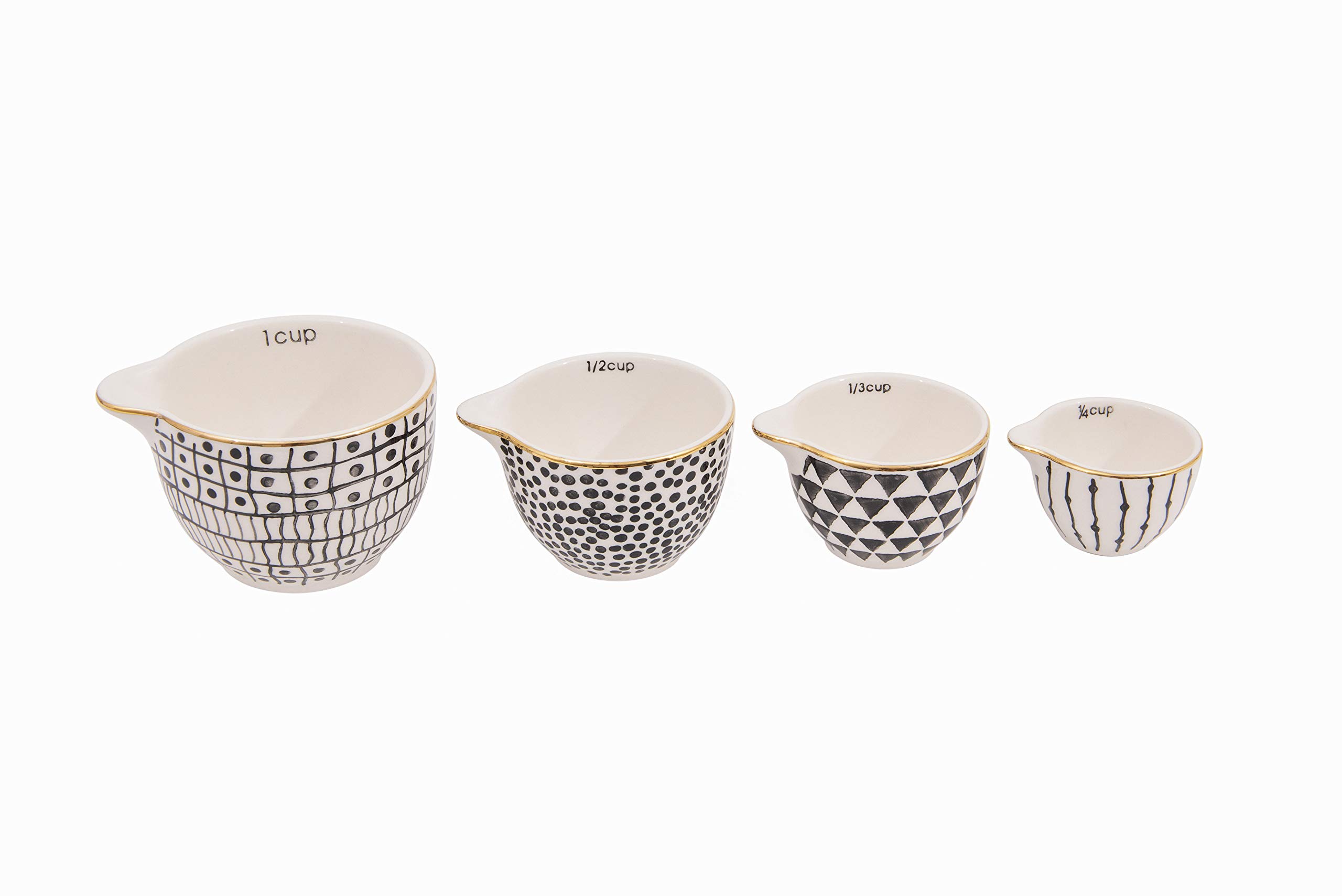 Photo 1 of Creative Co-Op Black & White Stoneware Measuring Cups with Gold Electroplating (Set of 4 Sizes)