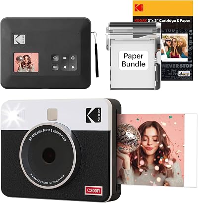 KODAK Mini Shot 3 Retro 4PASS 2-in-1 Instant Camera and Printer White
