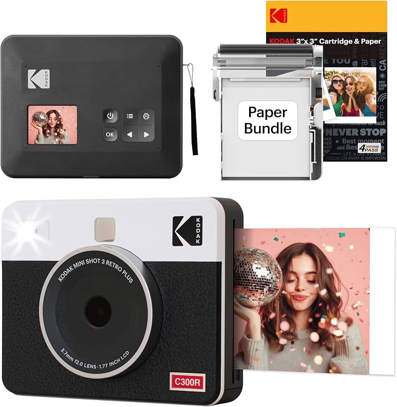 KODAK Mini Shot 3 Retro 4PASS 2-in-1 Instant Camera and Printer White