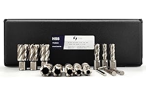 PRO EDGE TECHNOLOGY Pro Edge 11pcs Annular Cutter Set, 1" Cutting Depth, 7/16" to 1-1/16" Cutting Diameter, M2 Mag Drill Bits for Magnetic Drill Press with 2 Pilot Pin & 1 Hex Wrench, for Steel, Aluminum, Copper
