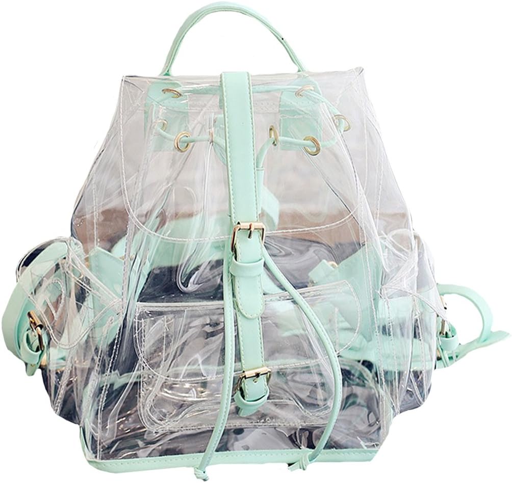 LA HUATEGirls Fashion Clear Backpack Transparent Jelly School Bags Drawstring Travel Casual Daypacks