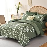 METAHOTS King Size Comforter Set - 7 Pieces Floral Botanical Printed on Green King Comforter Set with Sheets, Soft Lightweight Microfiber Bedding Set for All Season(104"X90")