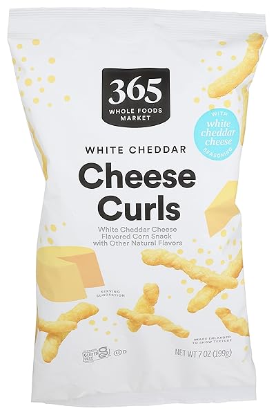365 BY WHOLE FOODS MARKET, WHITE CHEDDAR CHEESE CURLS, 7 OUNCE