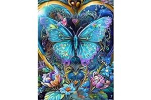 VEGUUDE Blue Butterfly Diamond Art Kits for Adults,5D Diamond Painting Kits for Adults,Diamond Painting Diamond Art with Round Full Drill Diamond Dots DIY Gem Crafts Kits for Home Decor Gift-11.81x15.74inch