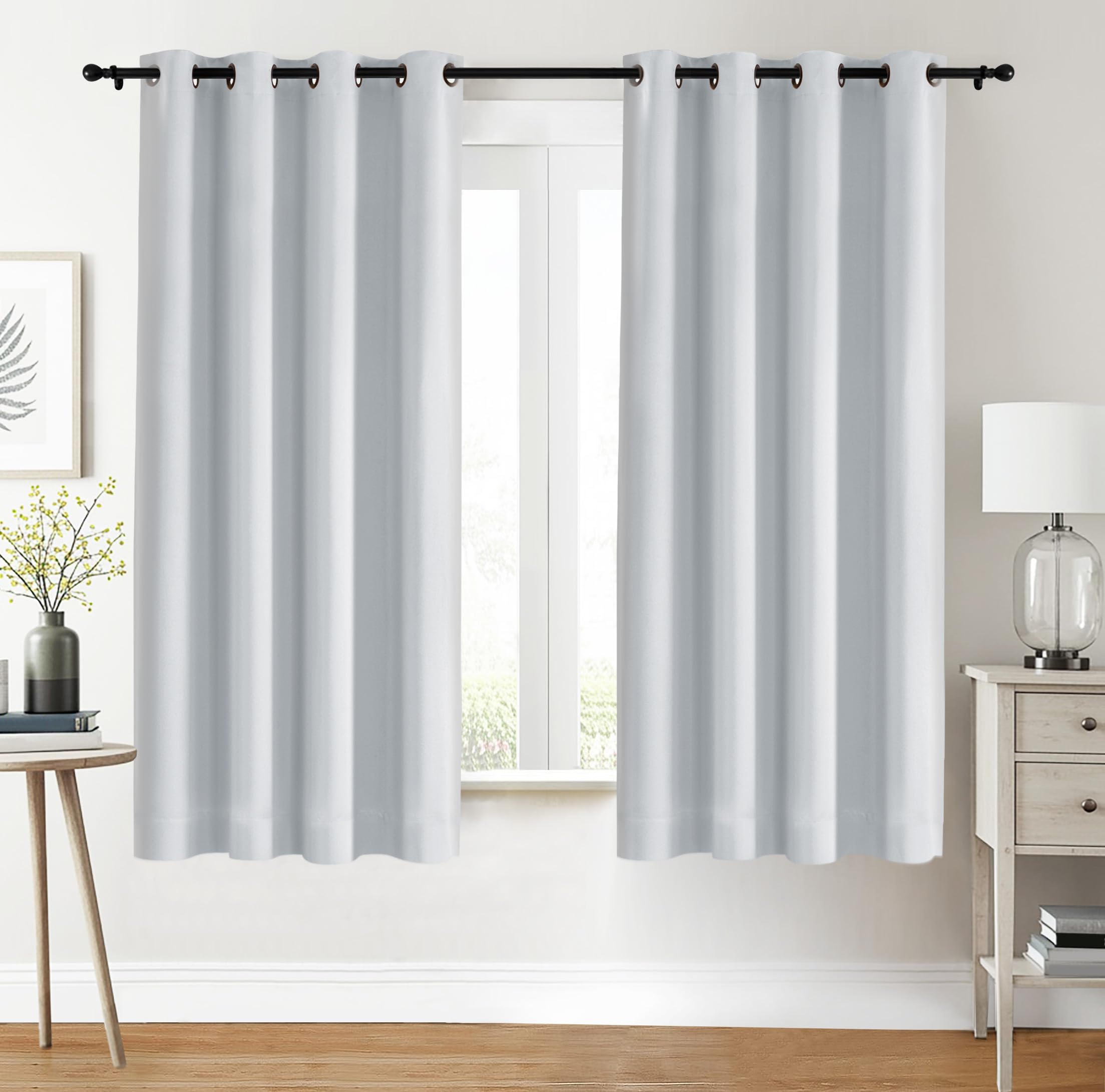 Utopia Bedding Blackout Curtains Grommet Thermal 2 Panels Drapes [Grey White, 46 x 54 Inches] Sound Insulated Curtain for Bedroom and Living Room