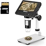 TOMLOV 4.3" LCD Digital Microscope with SD Card, 50X-1000X Magnification Coin Microscope with Metal Stand, 8 LED Lights, Vide