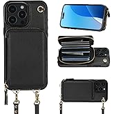 Bocasal Crossbody Wallet Case for iPhone 16 Pro Max, RFID Blocking Leather Purse Case with Card Holder, Protective Handbag Flip Cover with Zipper Wrist Strap Lanyard for Women 5G 6.9 Inch (Black) | RFID Blocking, Leather, Purse Case, Card Holder, Protective, Handbag Flip Cover