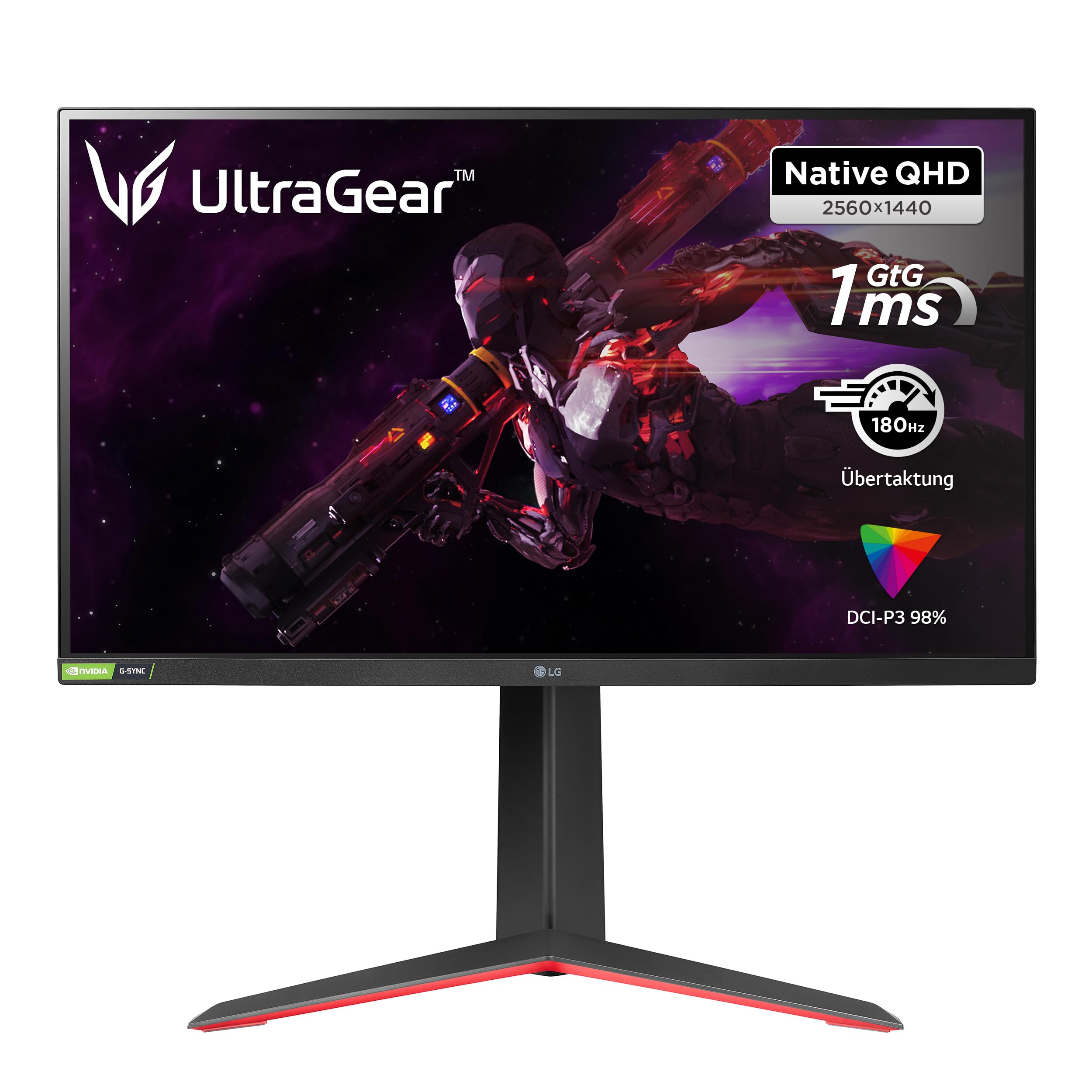 LG Ultragear™ 27GP850P-B.AEU (27 Zoll) WQHD IPS Gaming-Monitor, 144Hz/180Hz, AMD FreeSync™ Premium, DisplayHDR 400, Schwarz