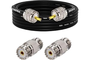 YOTENKO RG58 Coaxial Cable CB Cable 16.4ft, PL259 Male to Male 50 Ohm Coax Cable with 2PCS SO239 Connector Adapter for CB Ham Radio, Antenna, SWR Meter, Two-Way Radio