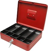 Cathedral Products Key Lockable Cash Box 12 Inch Red with 9 Compartment Tray