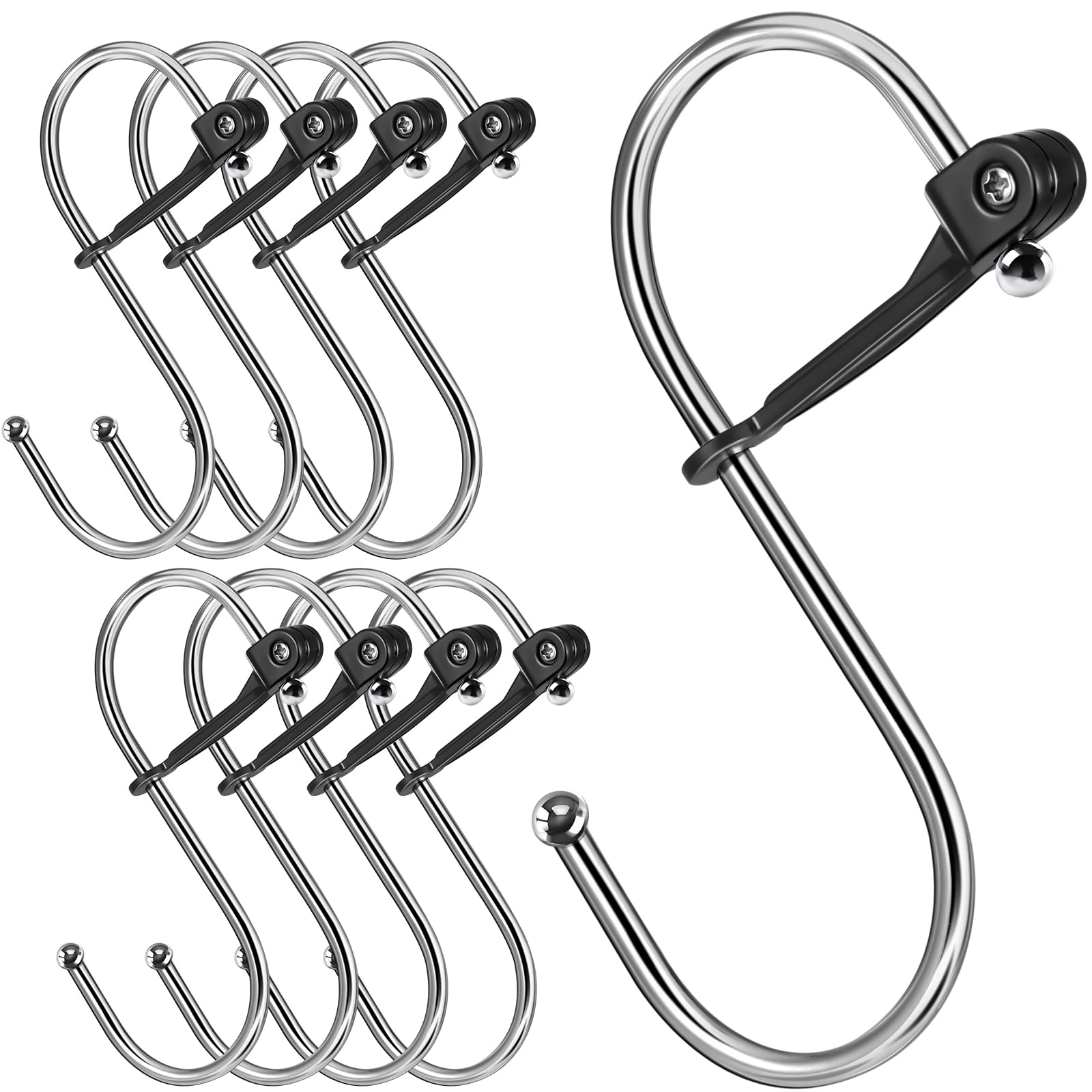 Sopito Hooks for Hanging, 8pcs S Hooks for Hanging Heavy Duty with Safety Buckle, Suitable Diameter up to 2.8cm for Kitchen Bathroom Bedroom Wardrobe, Metal