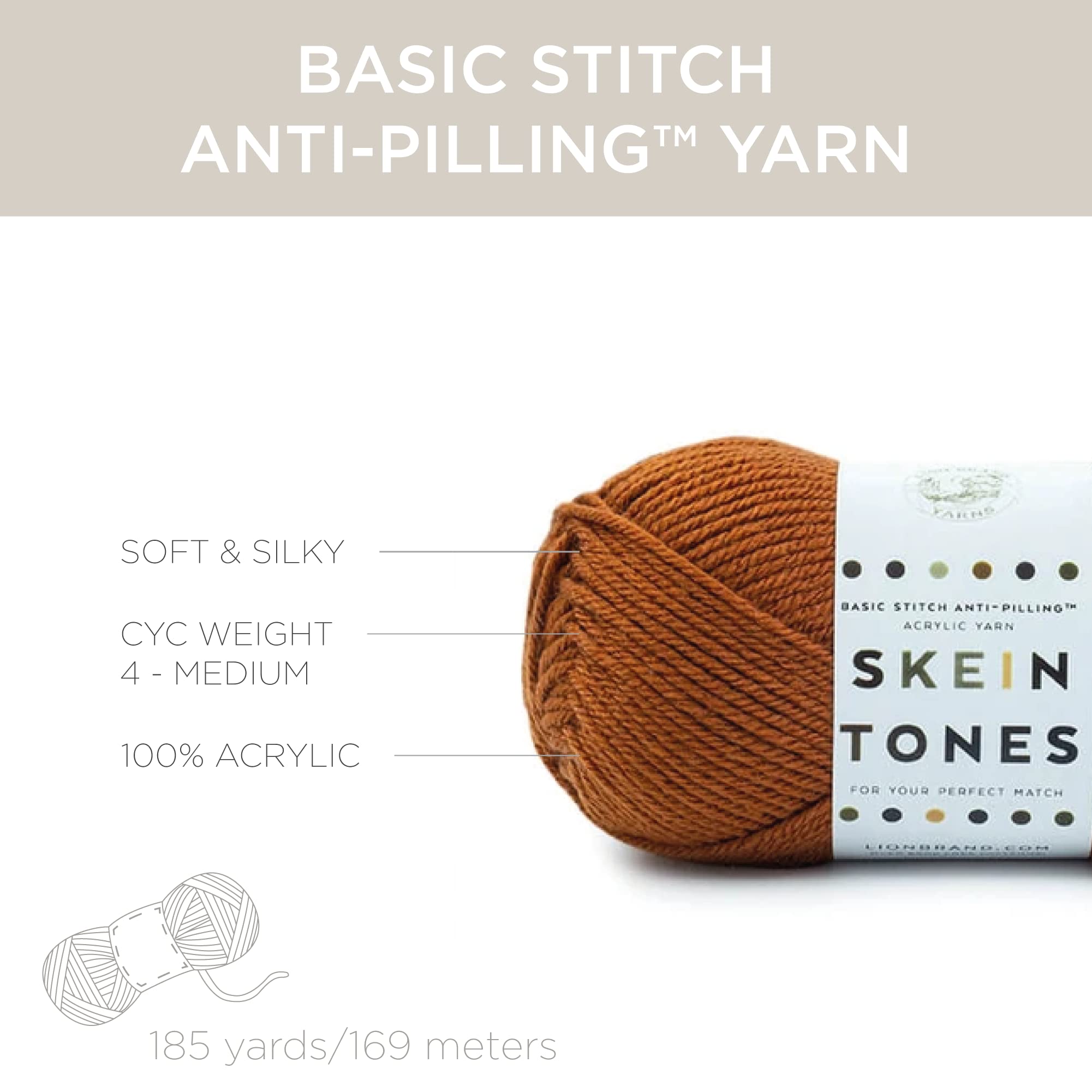 Lion Brand Yarn Basic Stitch Anti-Pilling Knitting Yarn, Yarn for Crocheting, Ecru, 185 yards (Pack of 1)