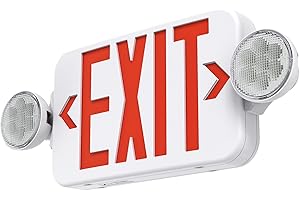 SASELUX Red Led Exit Sign Emergency Light Combo Adjustable Two Head, Double Sided and Battery Backup Exit Light, Contractor Select, AC 120/277V (1)