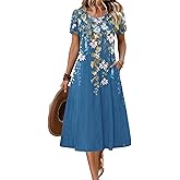 Zeagoo Womens Casual Summer Dress 2026 Petal Short Sleeve Dresses with Pleats Midi A Line Flowy Dress Boho Sundress