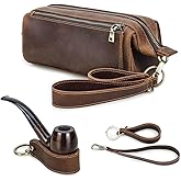 CONTACTS Full Grain Leather Travel Tobacco Pipe Pouch with Pipe Stand | Smoking Pipe Accessories Organizer for 2 Pipes, Lighter, Cigarette, Handmade