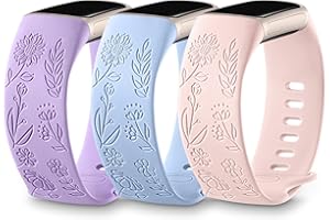 DaQin 3 Pack Sunflower Engraved Band Compatible with Fitbit Charge 6 Band/Fitbit Charge 5 Bands for Women Men, Cute Sunflower Laser Soft Sport Band Replacement Strap for Charge 6 band/Charge 5 Band