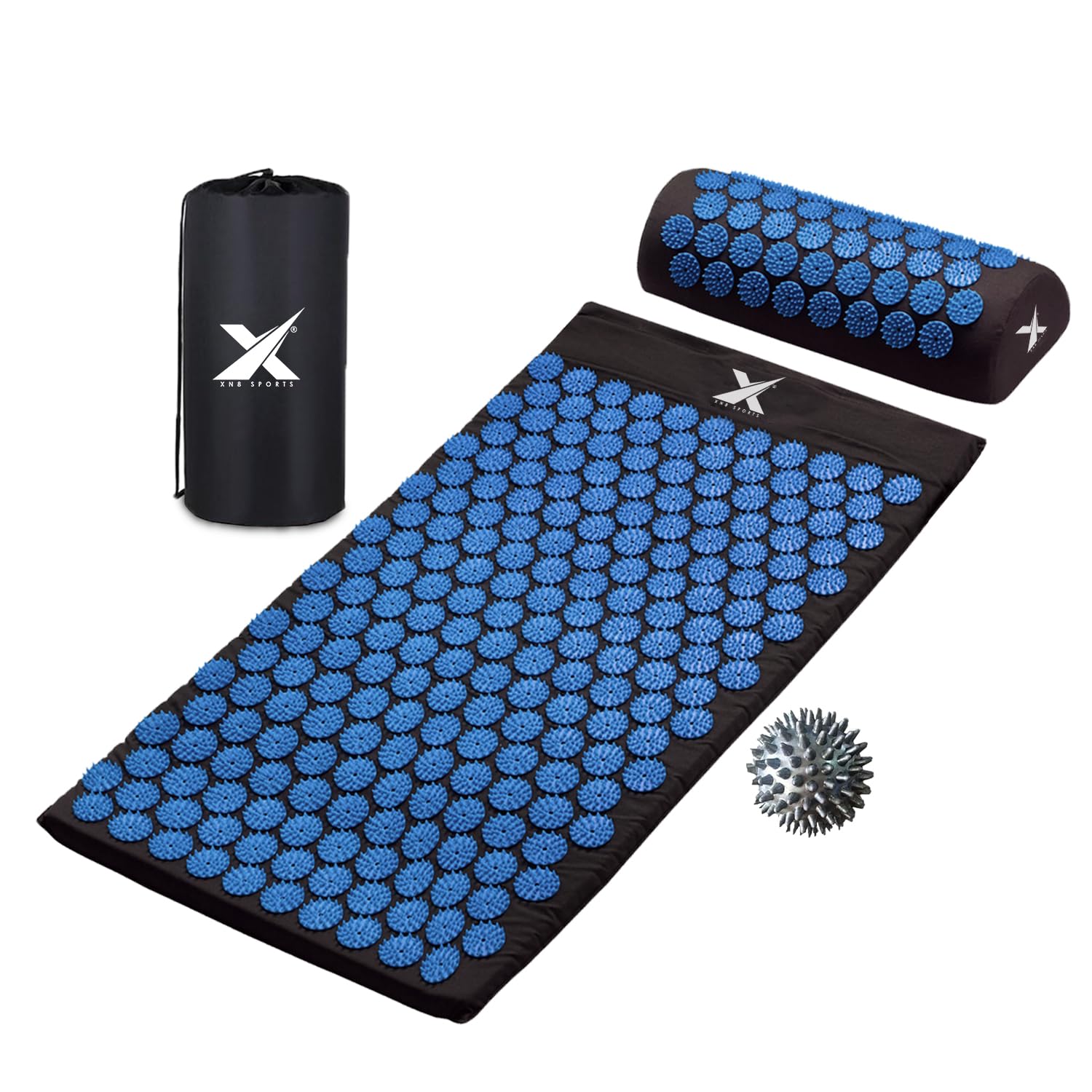 Xn8 Acupressure Mat & Pillow, Spiky Acupuncture Mat for Anxiety, Stress Relief, Back Pain, Muscle Relaxation & Recovery, Portable Reflexology Matt with Carry Bag for Men & Women, Black-Blue — image 1