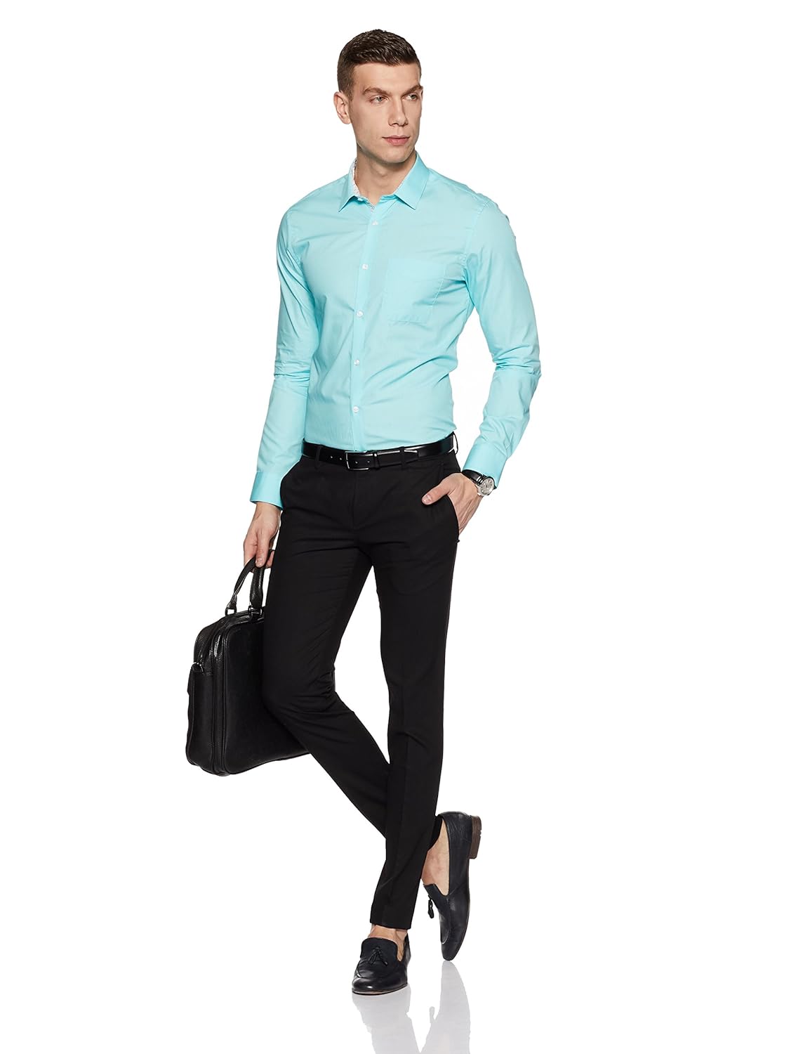 peter england men's solid slim fit formal shirt