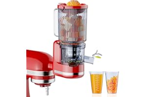 GVODE Juicer Attachment for KitchenAid, Cold Press Slow Juicer with 4.9" Large Feed Chute for Whole Fruits & Vegetables, Includes 2 * 1L Measuring Cups for KitchenAid Accessories and Attachments, Red