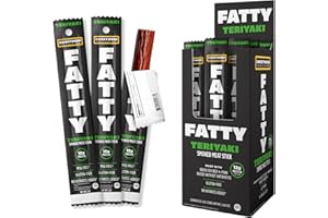 AMERICAN MADE SWEETWOOD SMOKEHOUSE FATTY Grass-Fed Beef Smoked Meat Sticks, Teriyaki Flavor, 12g Protein Per Stick, 2 oz. (Pack of 20)