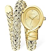 PASOY Fashion Women’s Wrap Bracelet Snake Watch Teardrop Oval Dial, Braided Double-Wrap Bangle, Quartz Analog with Crystal Markers Waterproof Elegant Dress Wristwatch