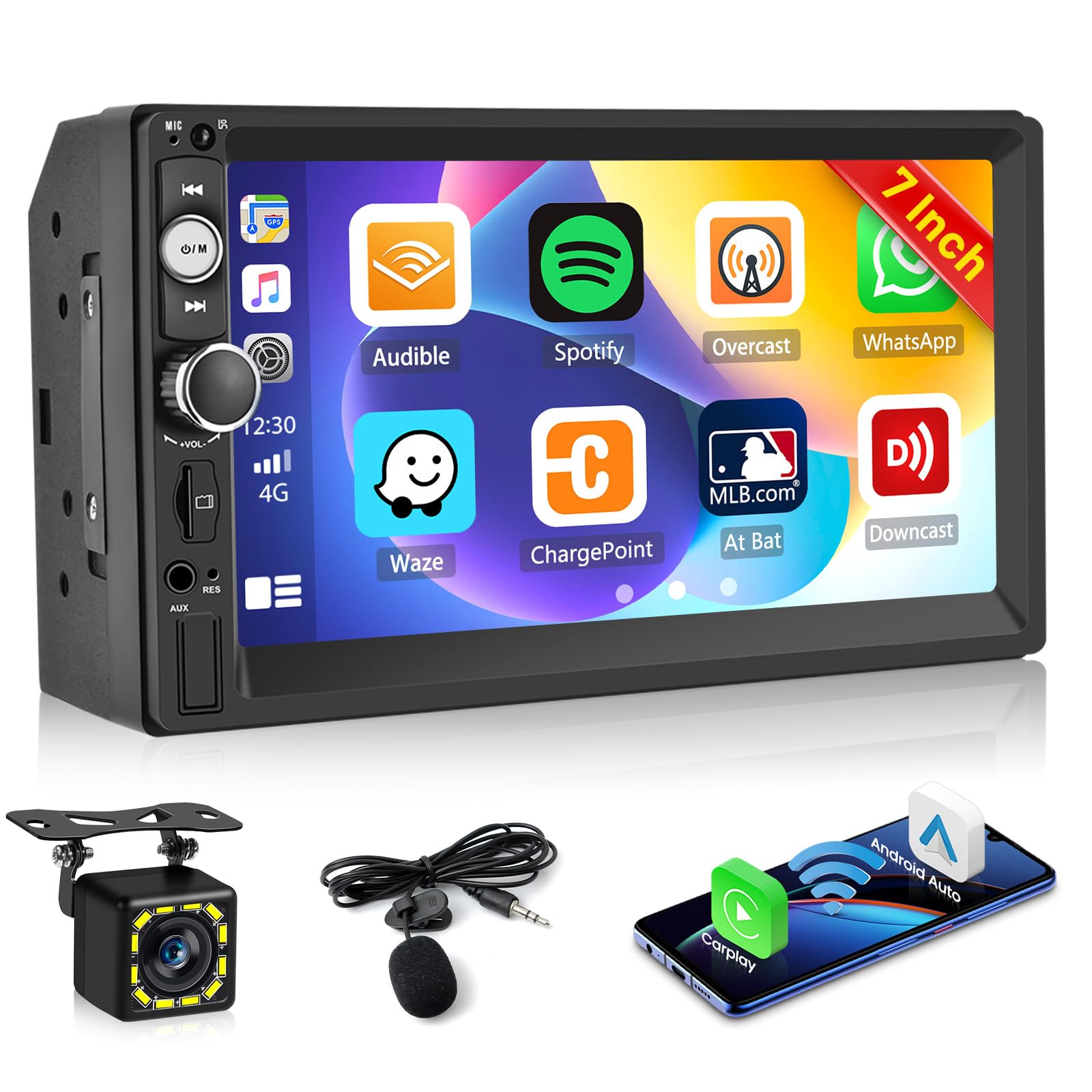 Photo 1 of [Wireless] Inefala 7 Inch Double Din Car Stereo Radio with Wireless Carplay Android Auto, HD Touch Screen with Bluetooth FM EQ SWC Mirror Link AUX/TF/USB Port Backup Camera MIC