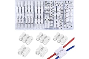 QOOSIKICC 65 Pcs Spring Wire Connectors, Spring Clamp Terminal Cable Clamp Connector, CH-2 Electrical Cable Connectors Block, 2 Pin Push-in Quick Terminal Wire Cable Connector Wiring Terminal
