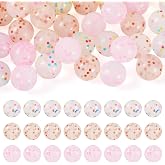 Pandahall 30Pcs Silicone Focal Bead Dots Rubber Round Beads 15mm Clear Cute Glitter Confetti Silicone Ball Bead Loose Spacer Beads for DIY Pens Bracelet Necklace Earring Jewelry Making