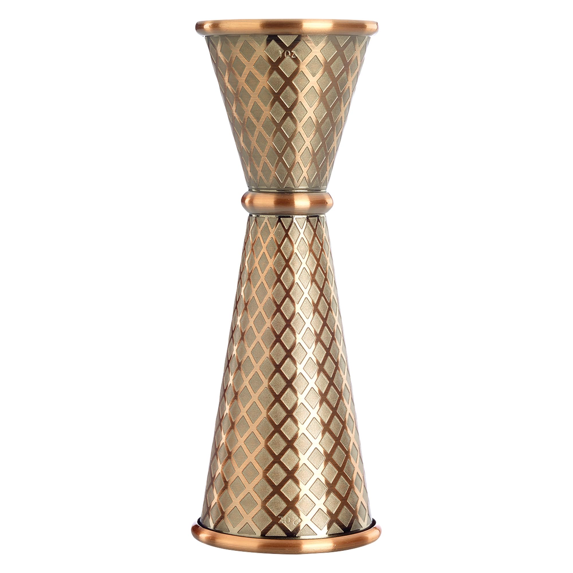 Barfly 1 x 2 oz. Diamond Lattice Etch Japanese Style Jigger, Antique Copper