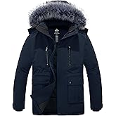wantdo Men's Puffer Jacket Thick Winter Coats Warm Parka Outerwear with Faux Fur Hood