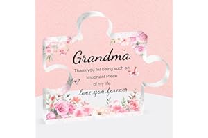 BRIKABIA Christmas Grandma Gifts, Grandma Birthday Gifts - Decorative Acrylic Block Puzzle 3.9x3.3 inch, Mothers Day Birthday Gifts for Grandma Grandmother Nana, Xmas Gifts for Grandma from Granddaughter