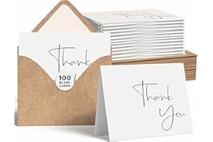 VNS Creations Thank You Cards With Envelopes Bulk Set & Stickers - 100 Pack 4x6 Blank Thank You Notes Bulk Box Set - Large No