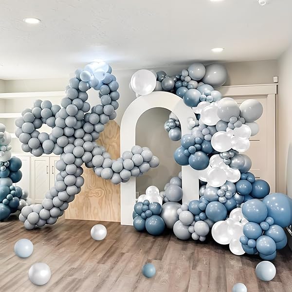 130PCS DUSTY BLUE BALLOON ARCH KIT, DUSTY LIGHT BLUE PEARL WHITE BALLOONS FOR BABY SHOWER BRIDAL SHOWER WEDDING BIRTHDAY PARTY DECORATIONS