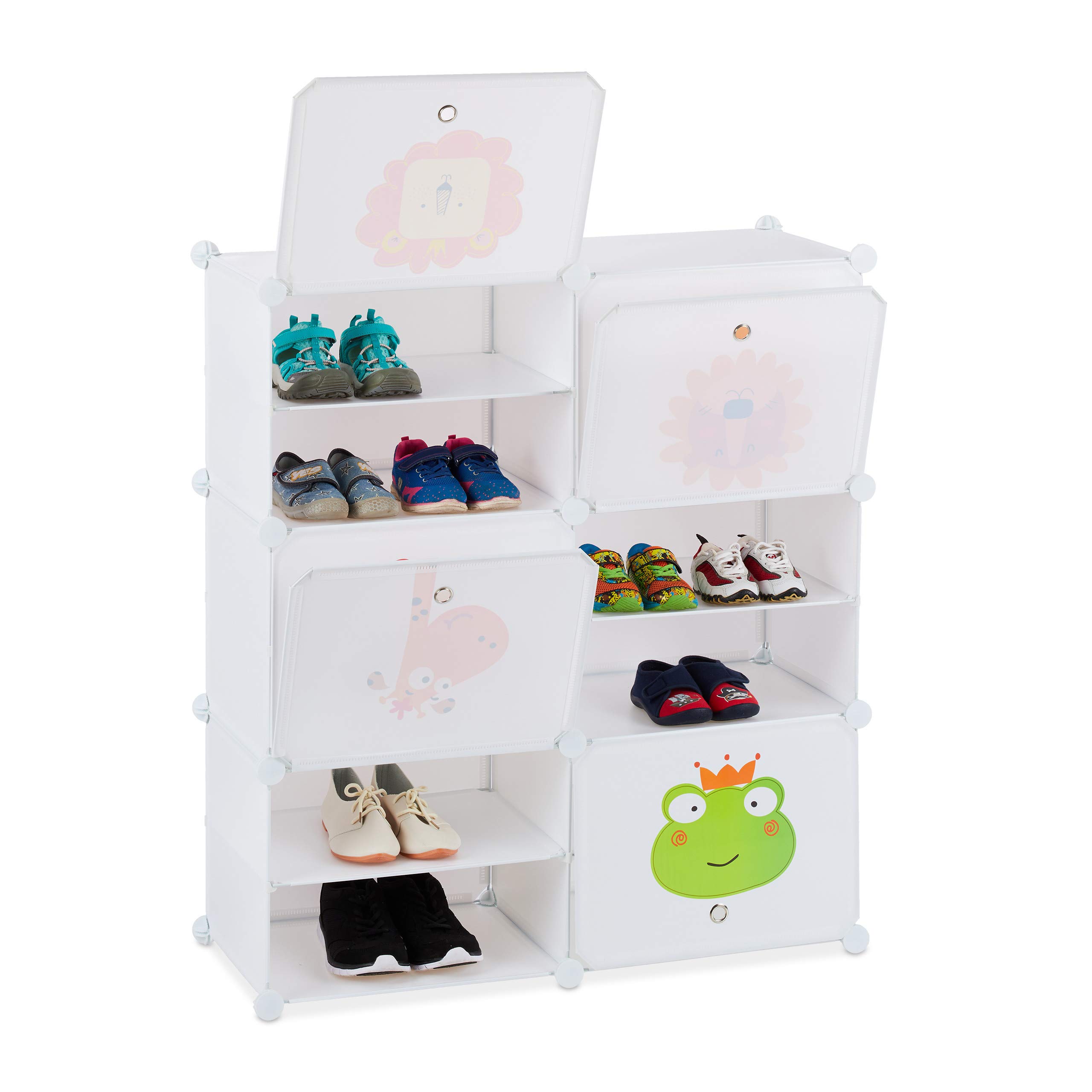 Relaxdays Kids’ Shoe Rack, 12 Compartments for 24 Pairs, Extendible Modular Shelf, HxWxD: 95 x 84 x 31.5 cm, White