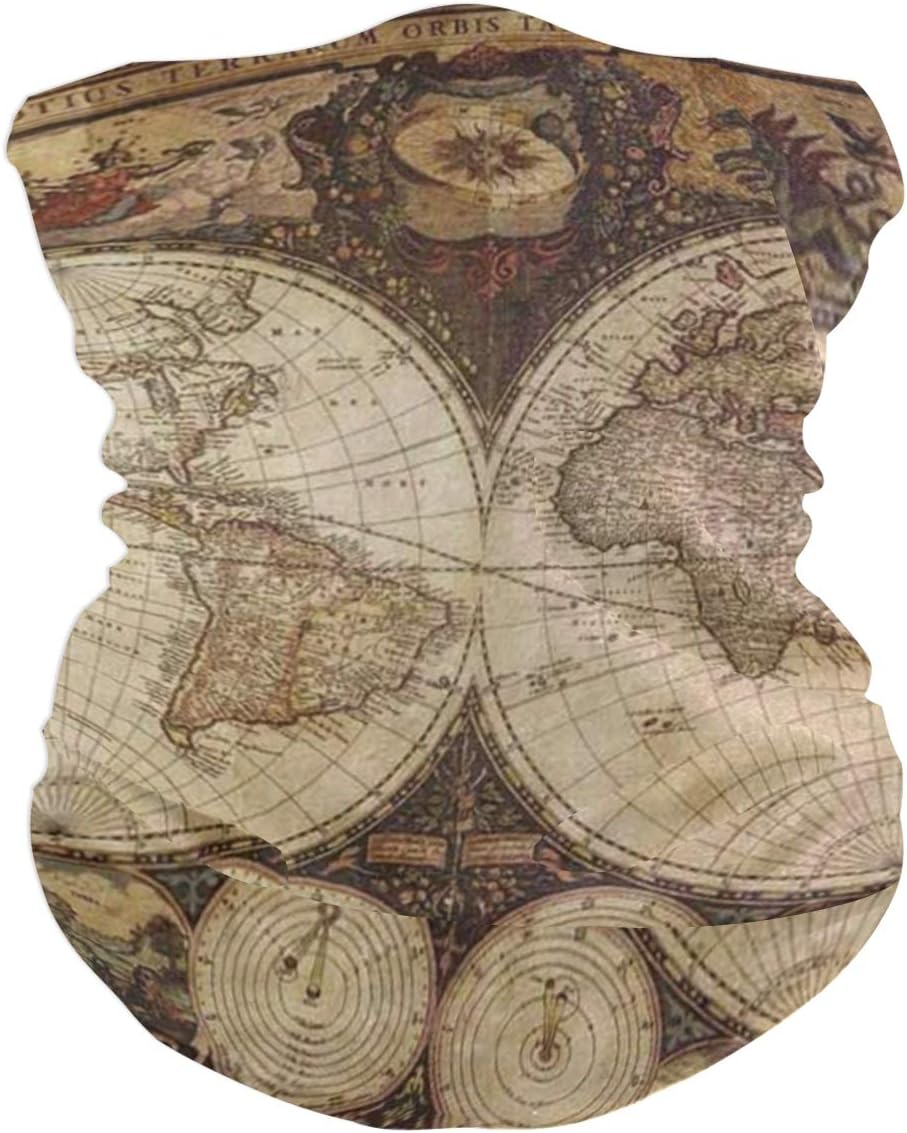 Retro World Map Headband Womens Bandana Mens Balaclava,Neck Warmer,Face Mask,Tube Facemask