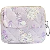 Modacarry Cotton Quilted Floral Coin Pouch with Cute Prints Zipper for Women Girls (PURPLE BOUQUET)
