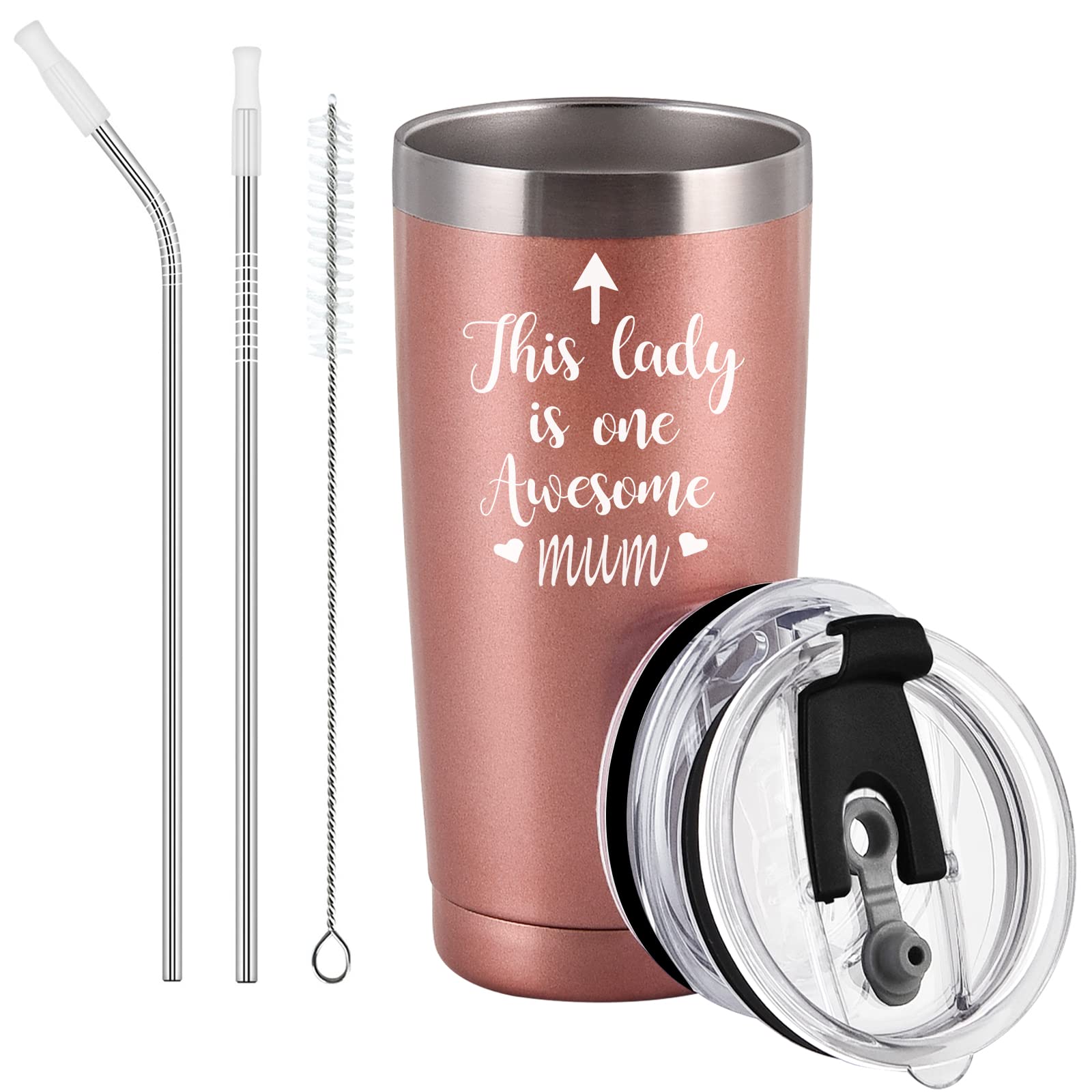 Livole Mum Gifts: Funny Mothers Day Presents - 20 oz 600ml Stainless Steel Vacuum Travel Mug with Lid and Straw