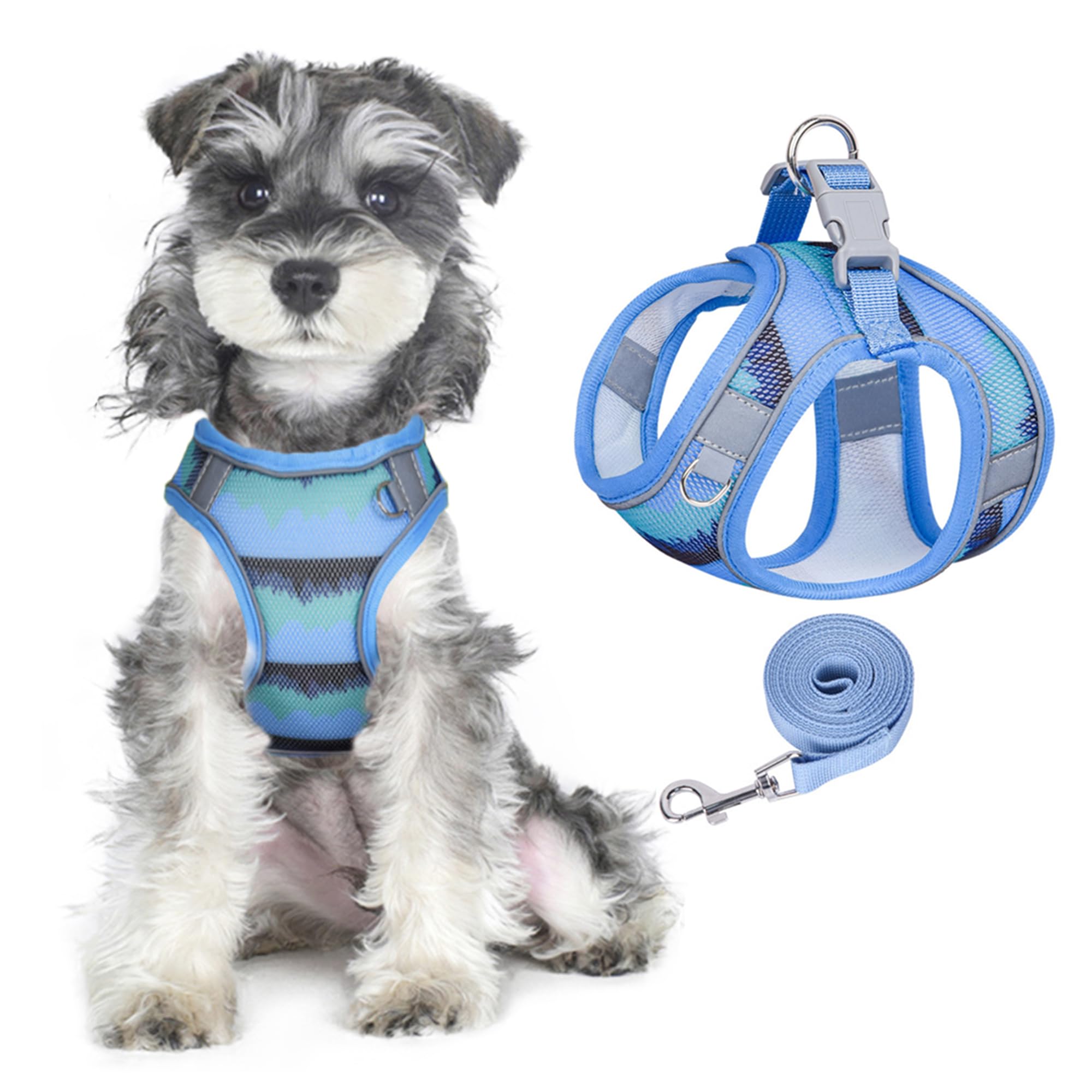 PawSailor Step-in Dog Harness and Leash Set Mesh Breathable No Pull Escape Proof Reflective Adjustable Easy Walk Puppy Vest Harness for Small Medium Dogs Cats, Blue XS