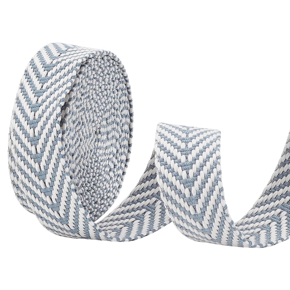 BENECREAT 5 Yards Polycotton Webbing, 38mm Wide Light Blue Jacquard Ribbons, Flat Jacquard Webbing with Arrow Pattern for Webbing Bag Handles, Tote Bag Webbing, Fabric Tape