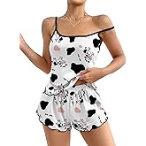 Ekouaer Womens Cami Pajama Sets 2 Piece Cute Print Pjs Soft Tank Top & Elastic Waist Shorts Camisole Lounge Set