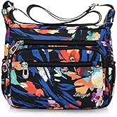 Nawoshow Nylon Floral Multi-Pocket Crossbody Purse Bags for Women Travel Shoulder Bag