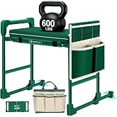 Garden Kneeler and Seat Heavy Duty 600LBS w/ Thicken Wide Soft Kneeling Pad | Foldable Garden Bench Kneeler Anti-Tip Gardening Stool, Tool Pouch Bag|Extendable Legs, Gifts for Seniors Gardeners Women Men