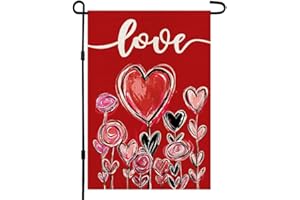 DECORHUA Love Hearts Valentine Day Garden Flag Vertical Double Sided Burlap, Spring Garden Flag Indoor Outdoor Garden Yard Decoration 12 x 18 Inch DF011